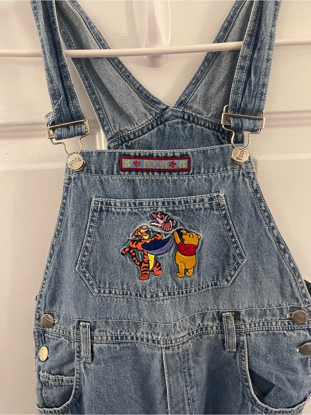 Vintage Winnie the Pooh Light Wash Denim Overalls w/ Embroidered Patch - Size 14 - Picture 3 of 6